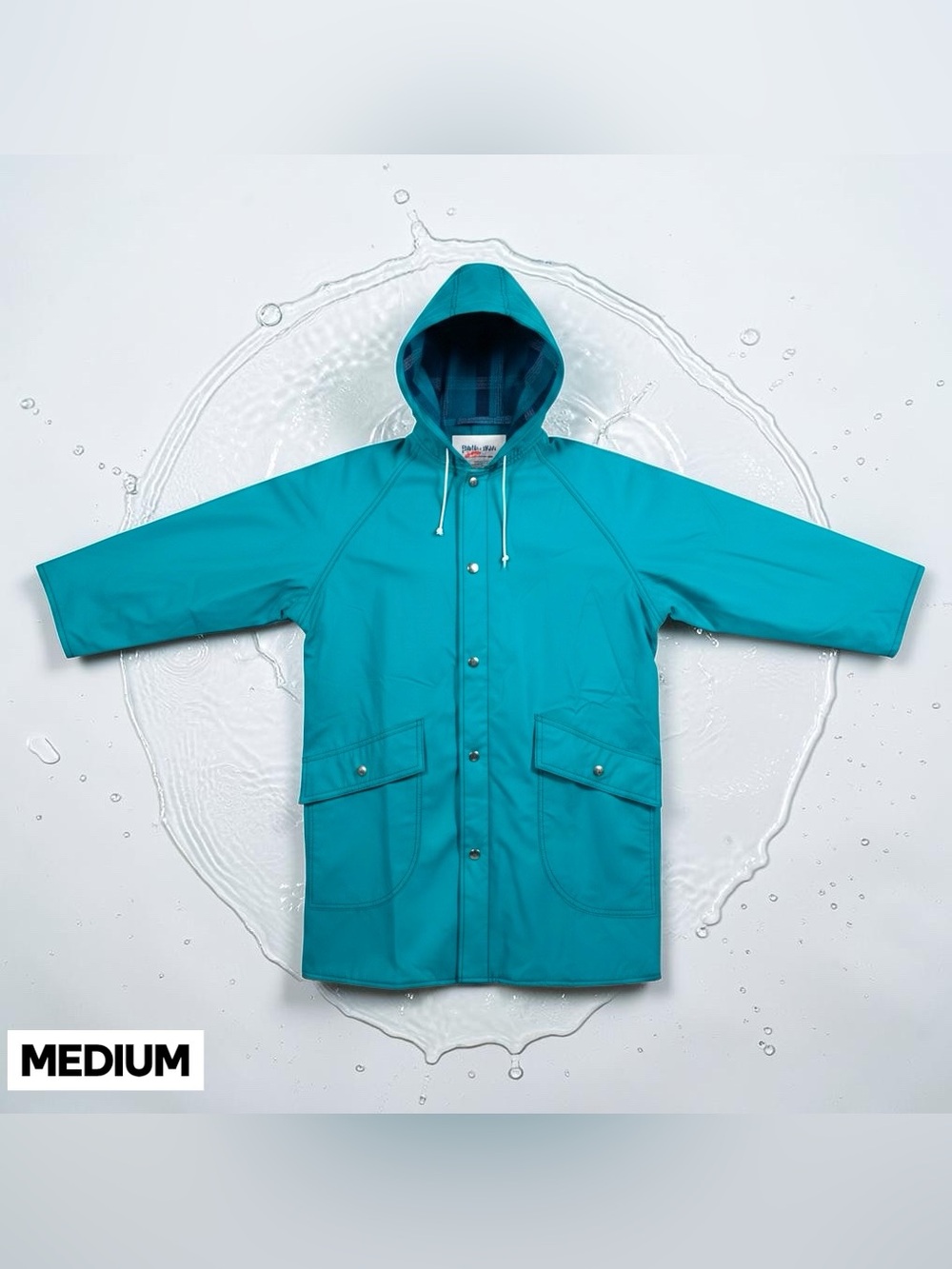 VTG 90 Misty Harbor Rain Coat Womens MED Blue Full Zip Plaid Lined Jacket Hooded